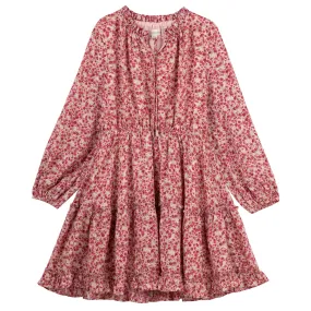 Caitlin Long Sleeve Floral Frill Dress - Rose Pink