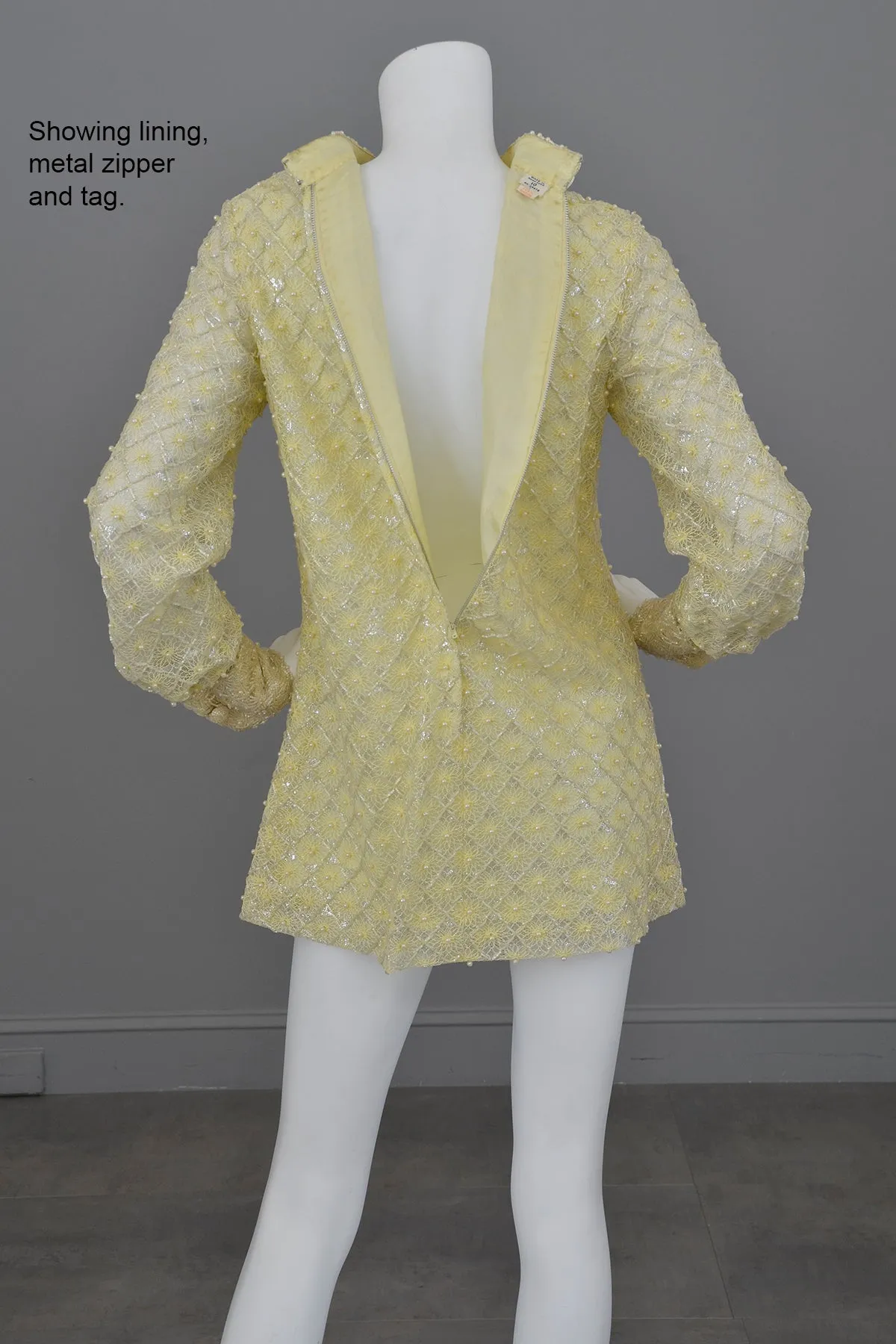 1960s Pale Yellow Beaded Micro Mini Go Go Dress Tunic | Twiggy Dress