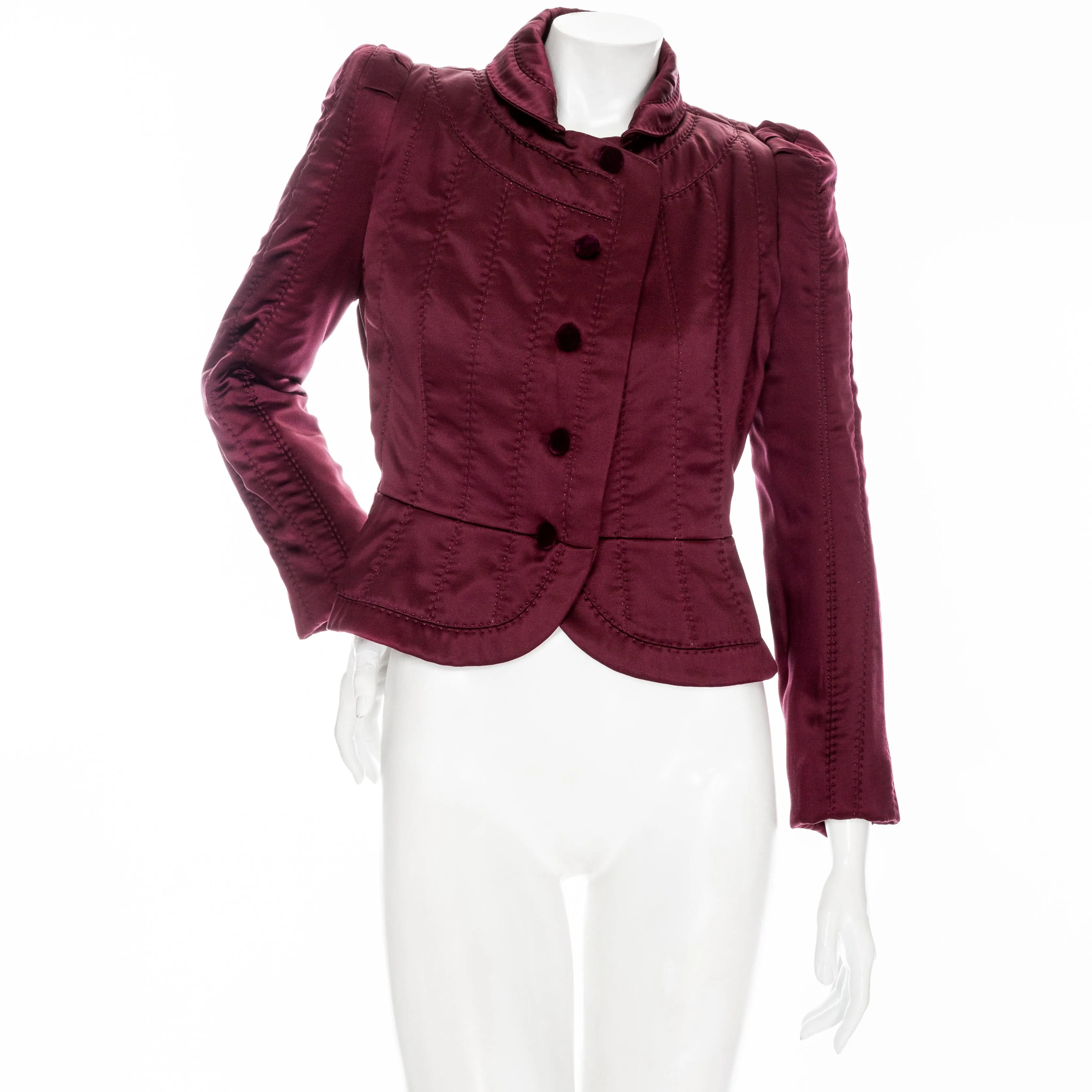 2004 Burgundy Velvet and Silk Two-Piece Skirt and Jacket Suit