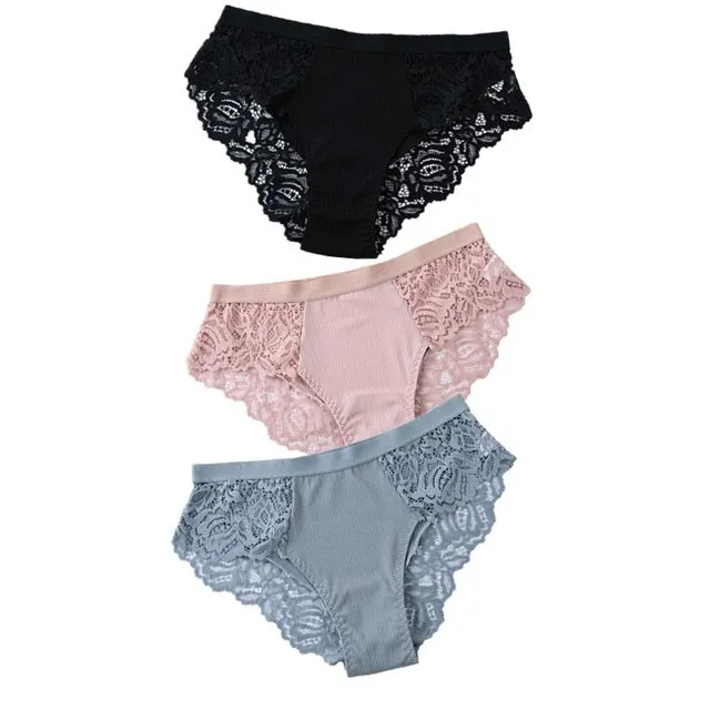 3 Pack Briefs Lace Panties Underwear Lingerie  Floral Underpants Undies