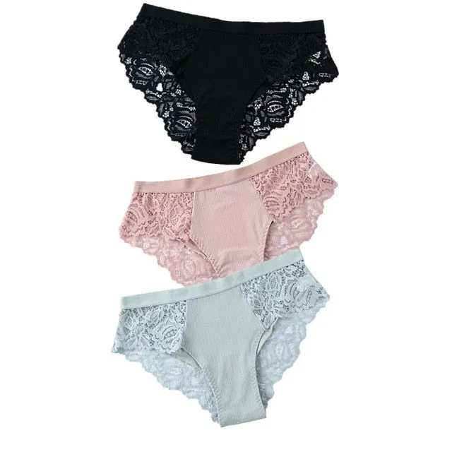 3 Pack Briefs Lace Panties Underwear Lingerie  Floral Underpants Undies