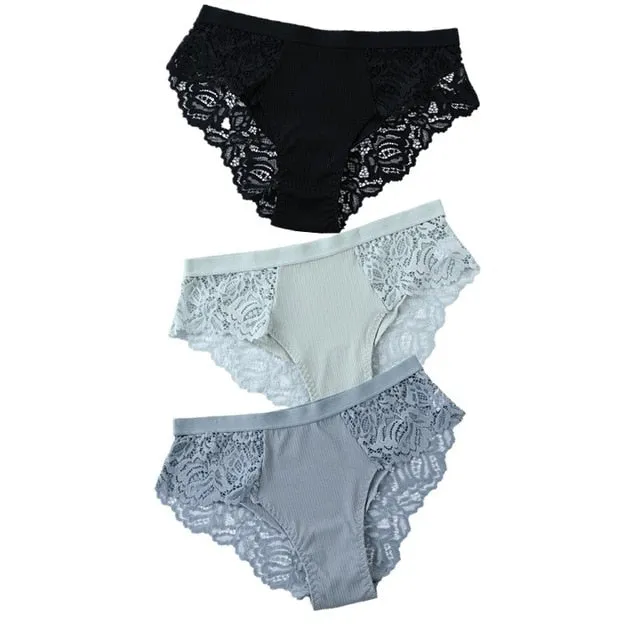 3 Pack Briefs Lace Panties Underwear Lingerie  Floral Underpants Undies