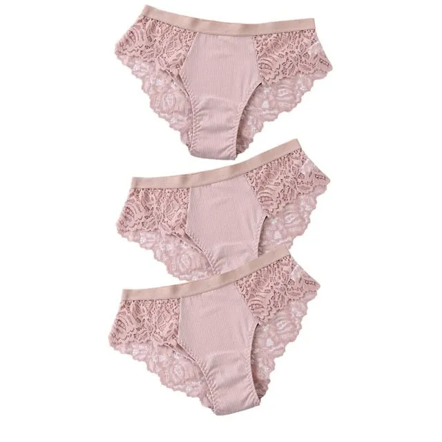 3 Pack Briefs Lace Panties Underwear Lingerie  Floral Underpants Undies