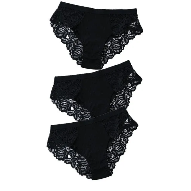 3 Pack Briefs Lace Panties Underwear Lingerie  Floral Underpants Undies