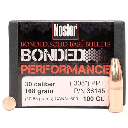 30 Caliber Bullets - Bonded Performance, 168 Grains, Spitzer Solid Base, Per 100