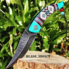 8.5" Native American Indian Spring Assisted Open Pocket Knife Feather