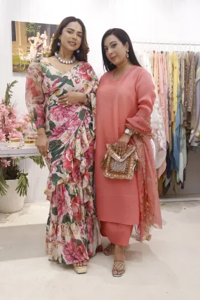 Aashkara in our Kiara Kurta with Culottes Pants and Organza Dupatta - Peach