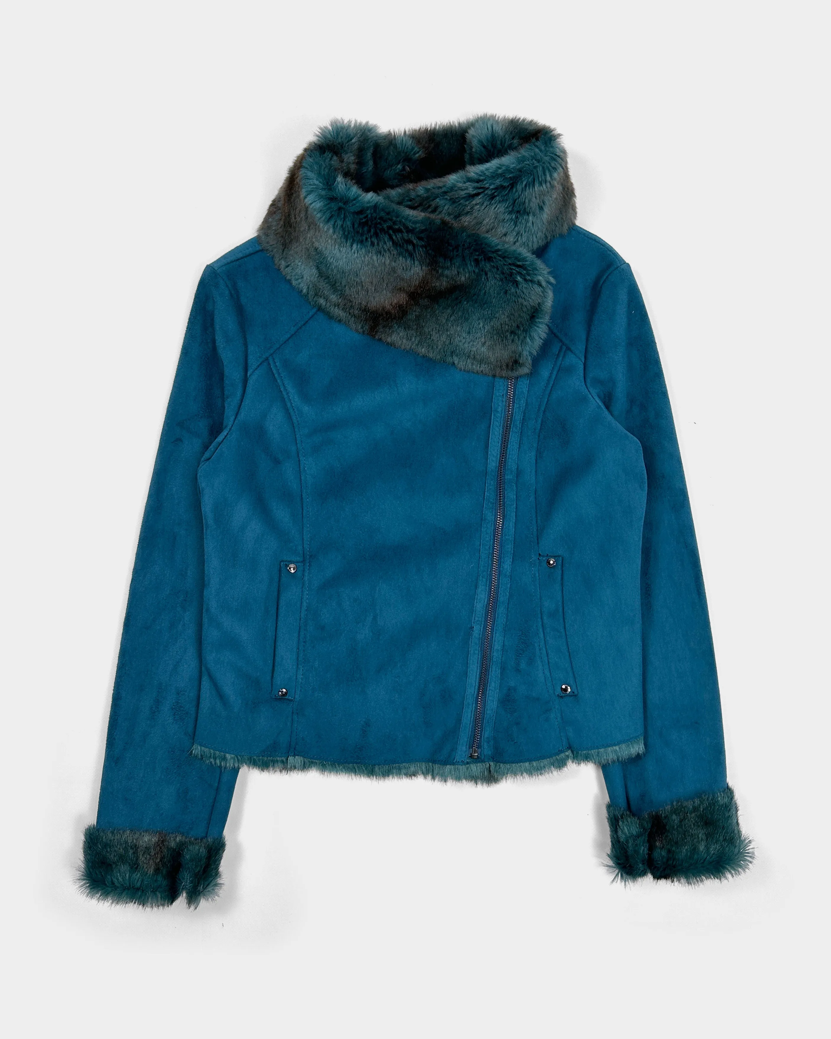 Adolfo Dominguez Blue Fur Cropped Jacket 1990's