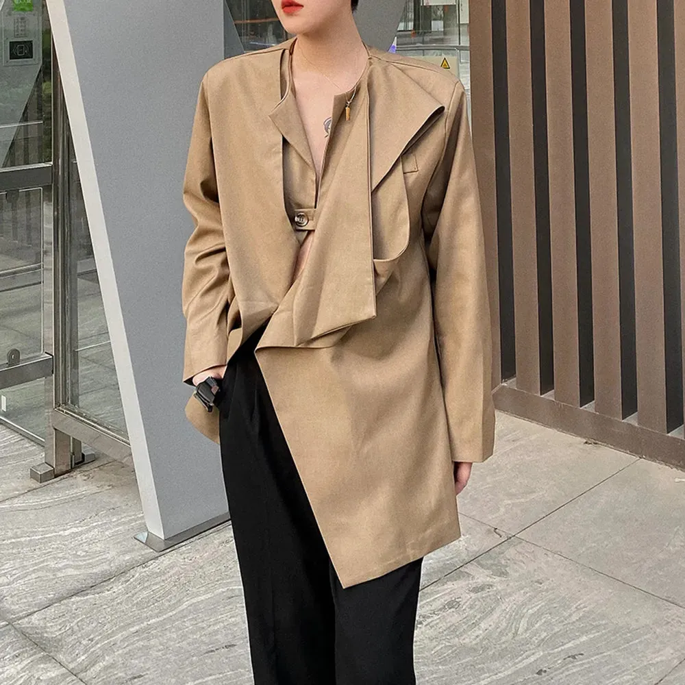 Asymmetrical Korean Blazers For Women Round Neck Long Sleeve Casual Loose Solid Blazer Female Fashion Clothing