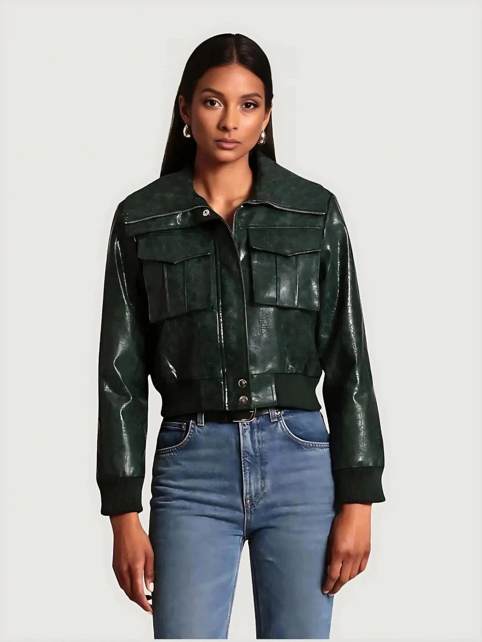 Avec Les Filles Faux-Ever Leather Cropped Aviator Jacket