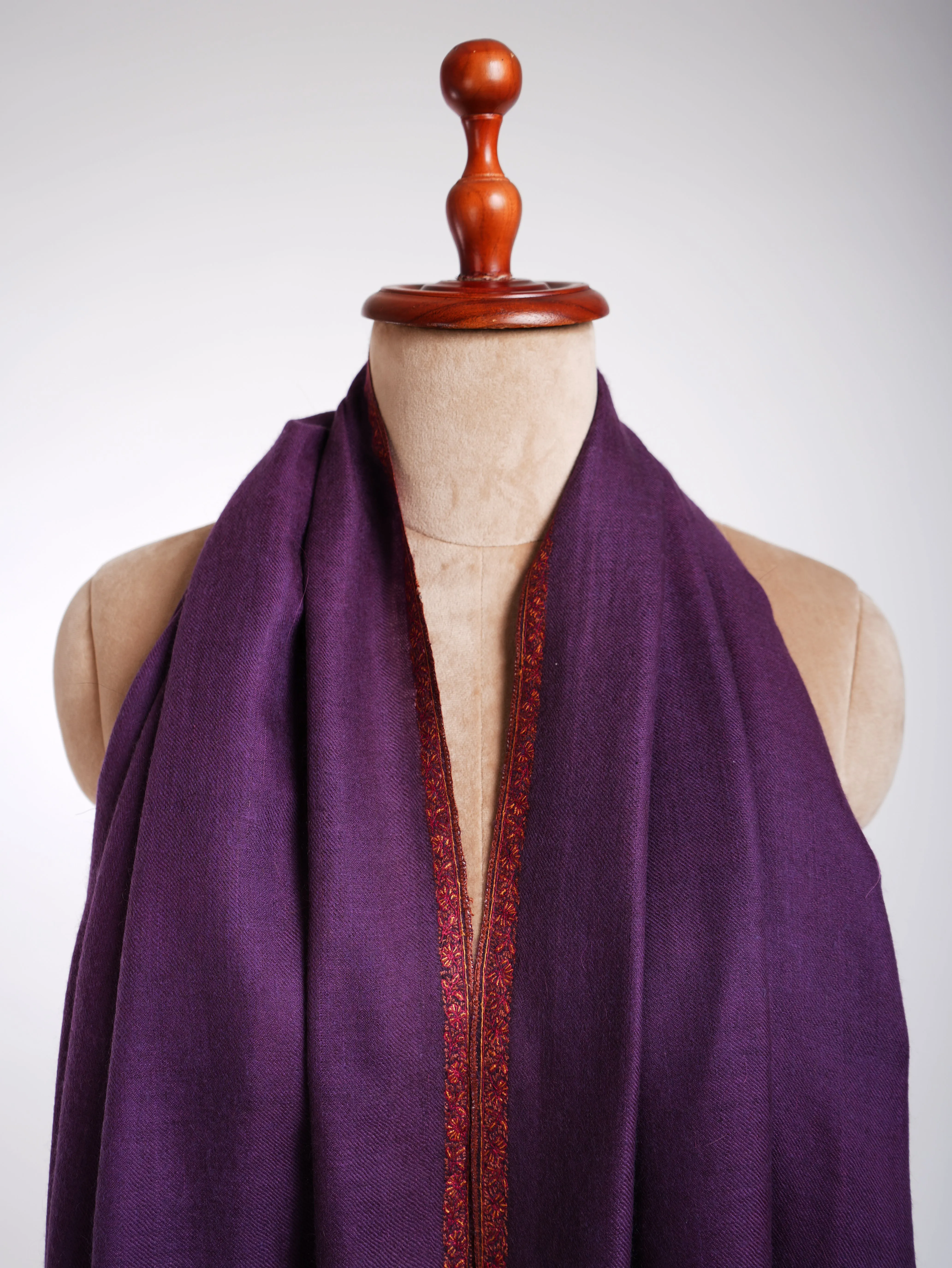 Baildar Sozni Embroidery Cashmere Scarf Wine