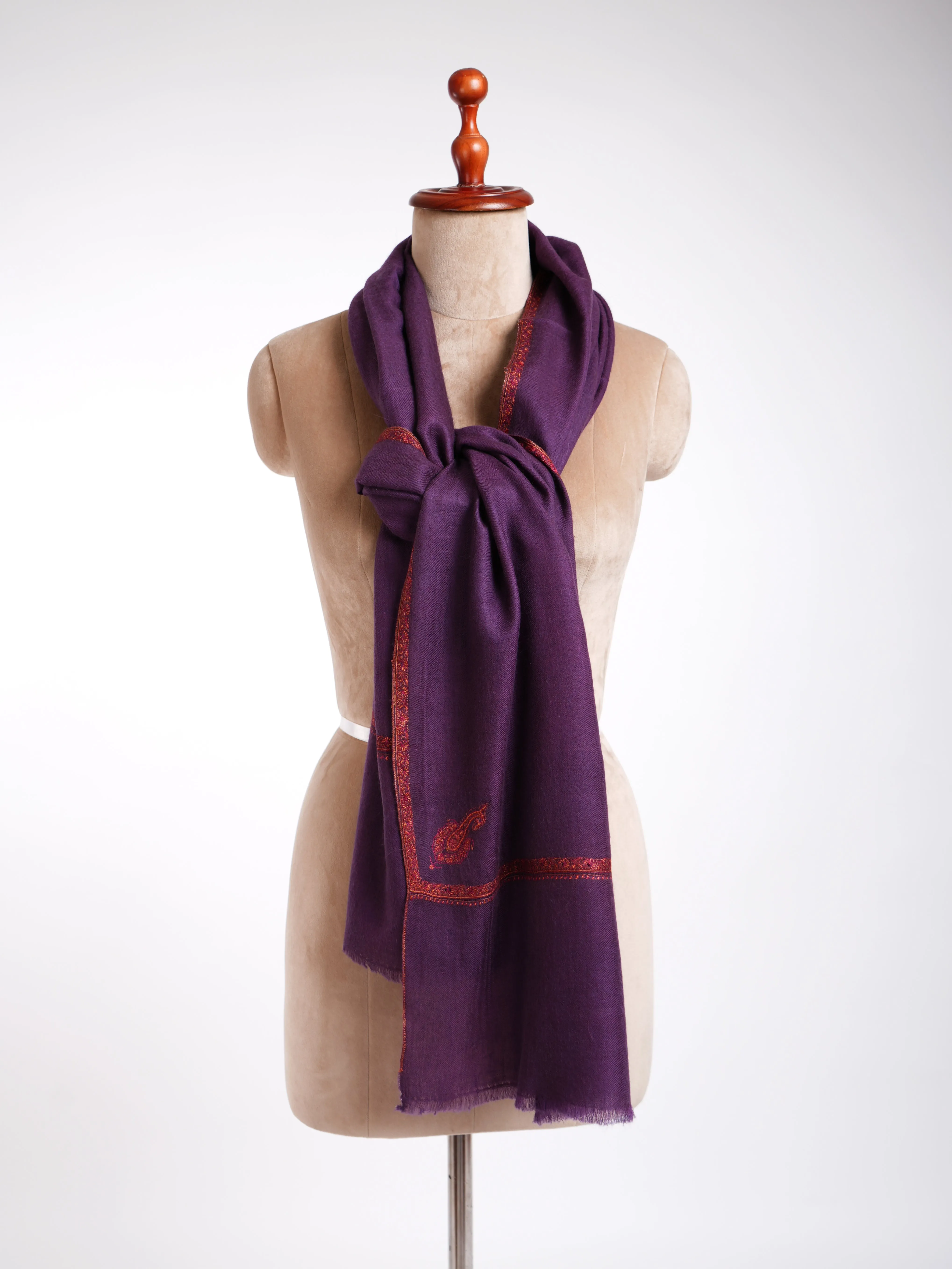 Baildar Sozni Embroidery Cashmere Scarf Wine