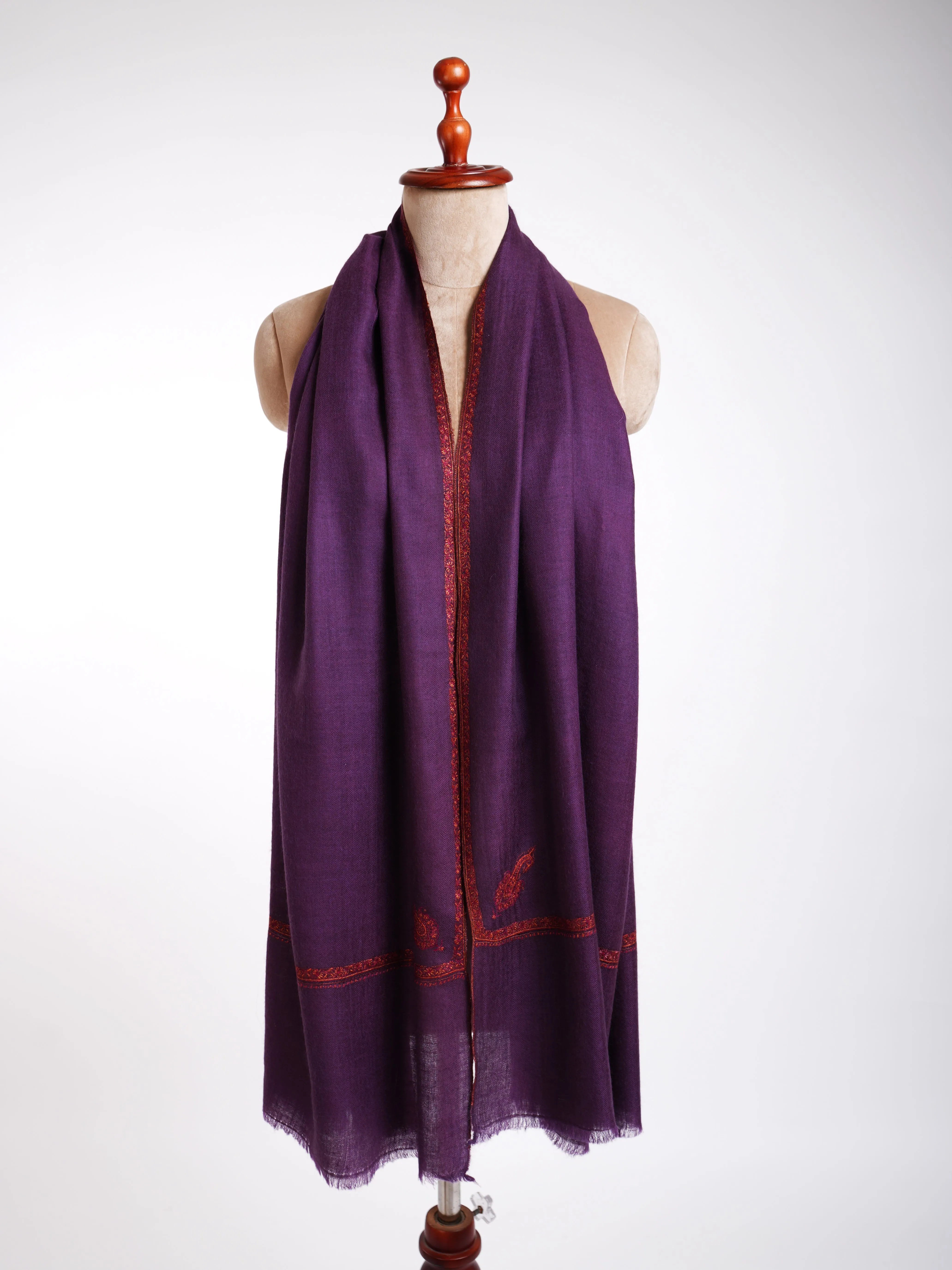 Baildar Sozni Embroidery Cashmere Scarf Wine