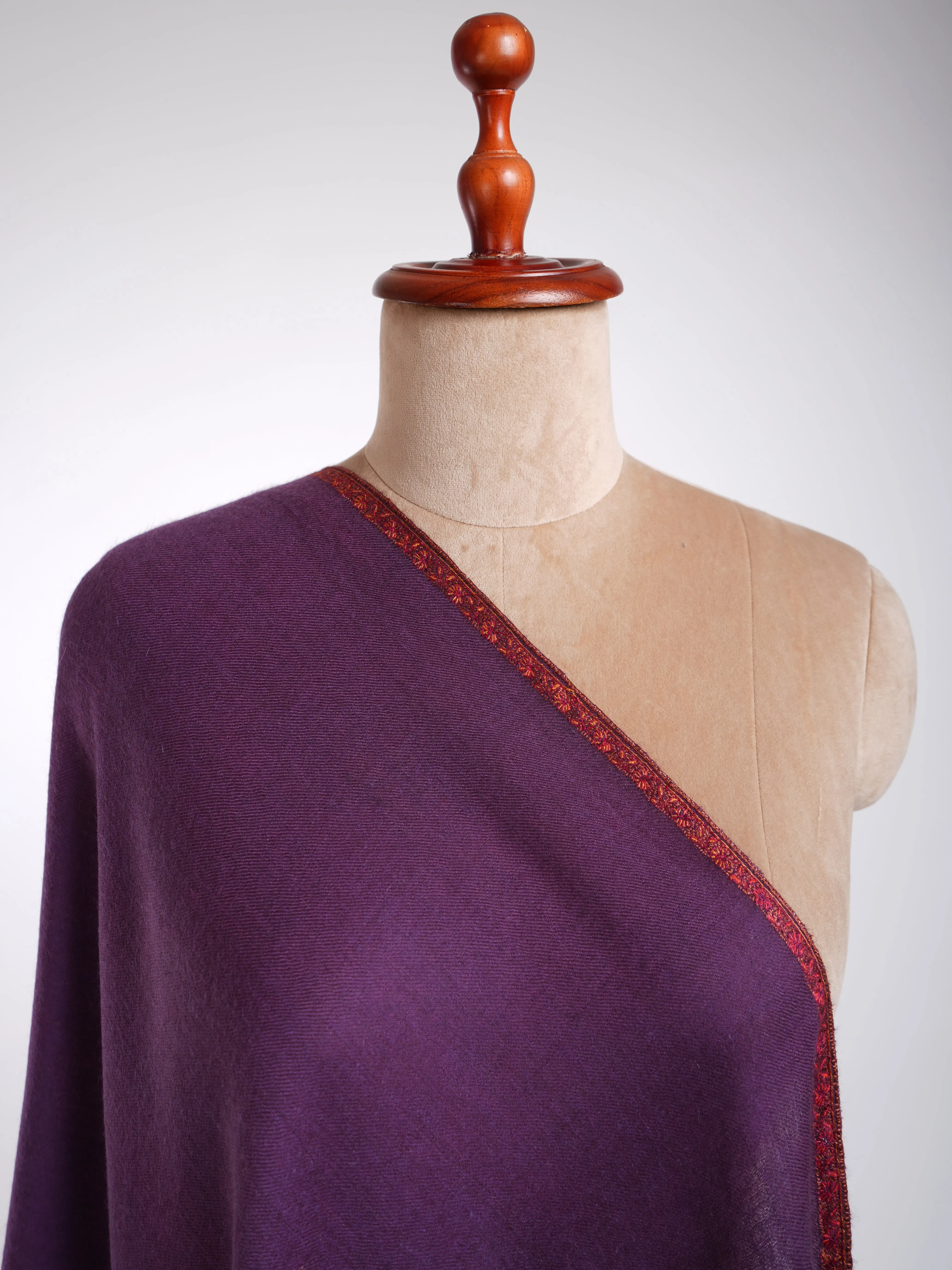 Baildar Sozni Embroidery Cashmere Scarf Wine