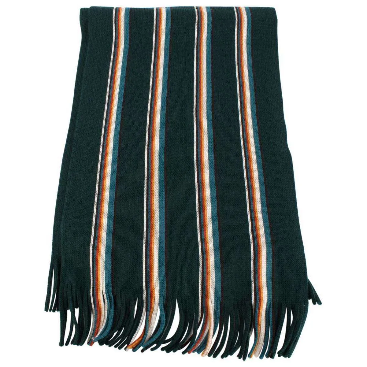 Bassin and Brown Puskas Striped Wool Scarf  - Green/Cream/Tango