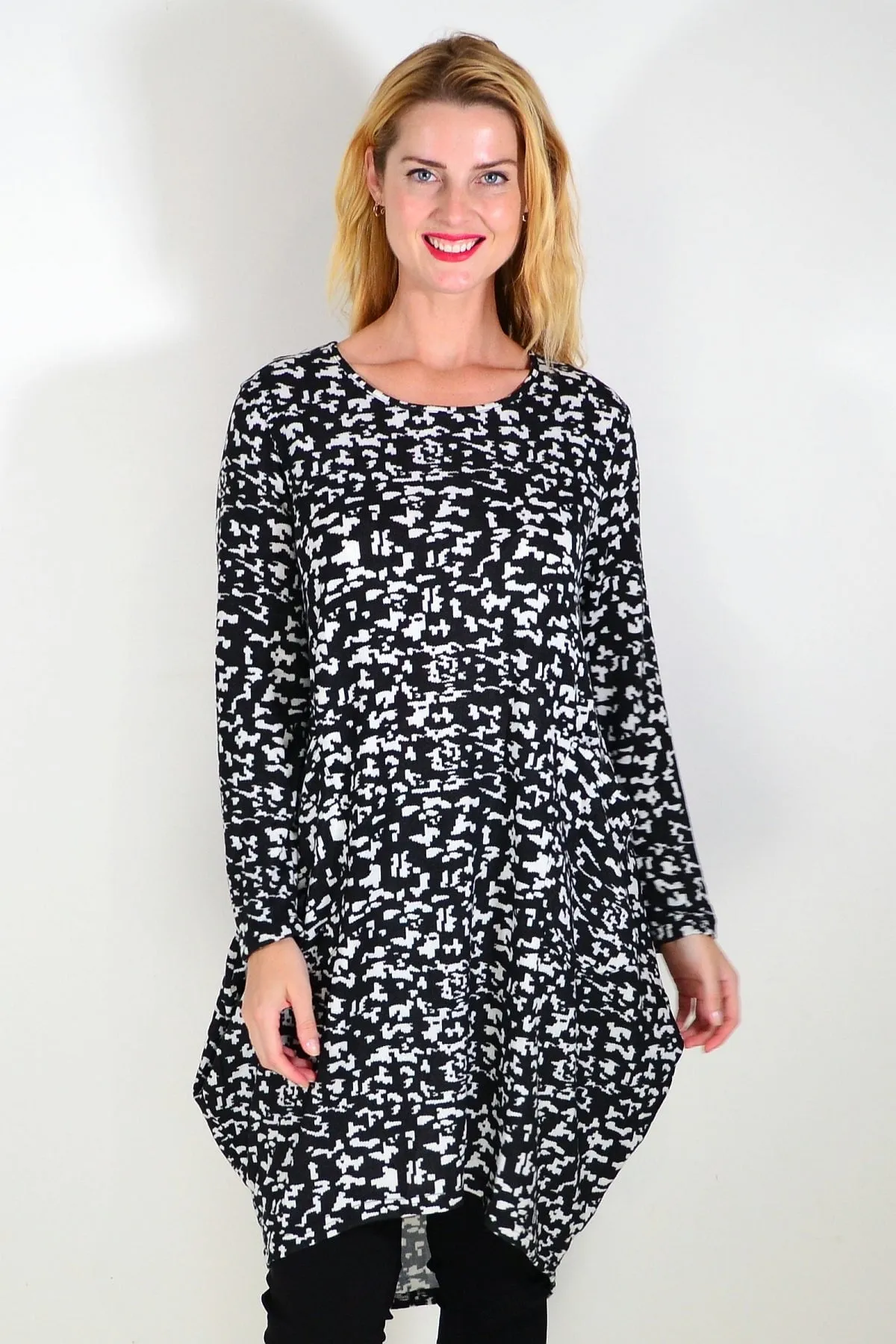 Black Digitech Knit Tunic Top