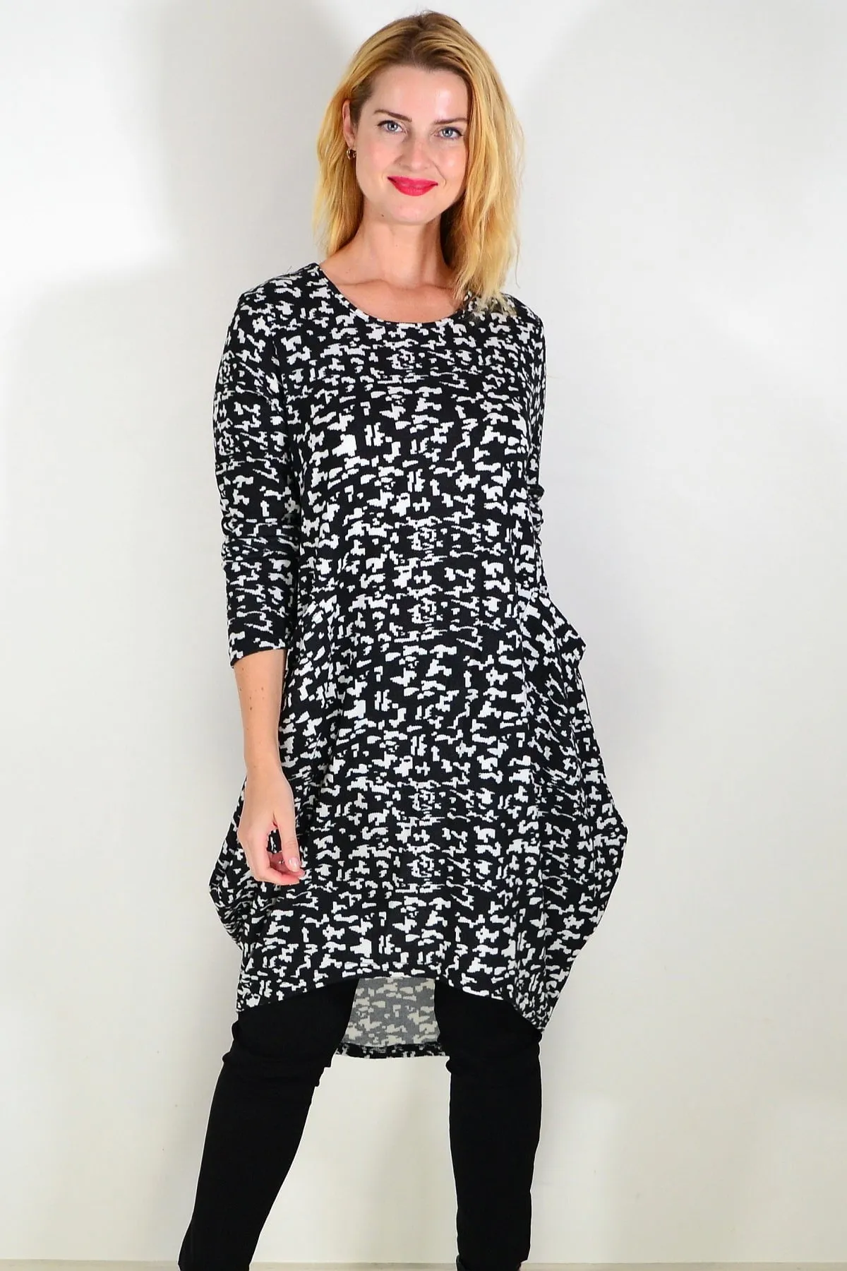 Black Digitech Knit Tunic Top