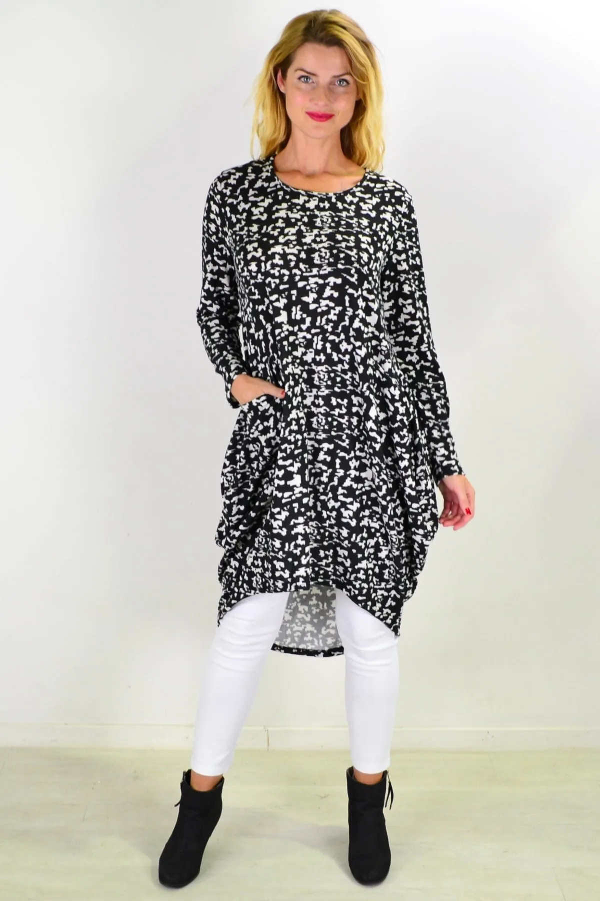 Black Digitech Knit Tunic Top