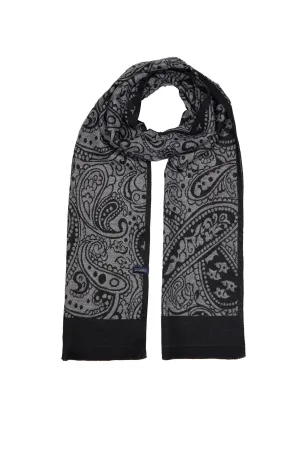 Black - Gray Paisley Patterned Scarf