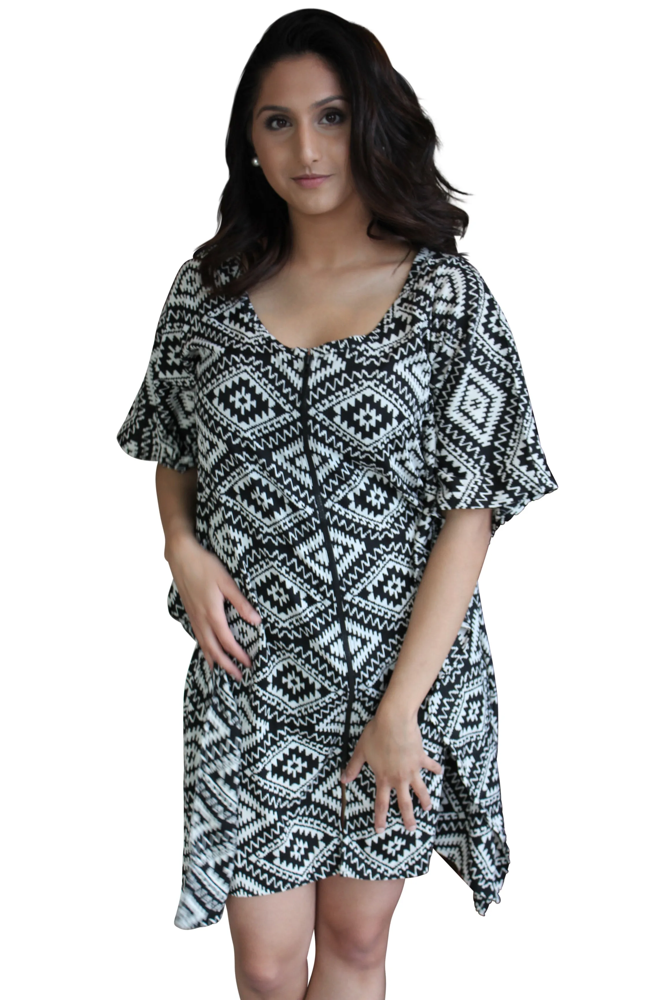 Black White Front Open Kaftan