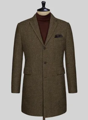 Bottle Brown Herringbone Tweed Overcoat