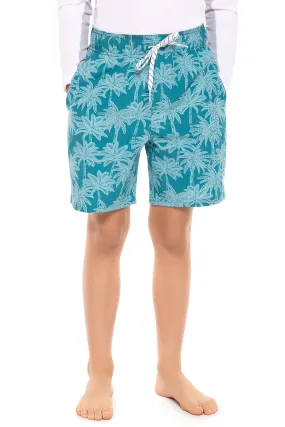 Boy's Island Swim Trunks | Tahitian Teal Swaying Palms