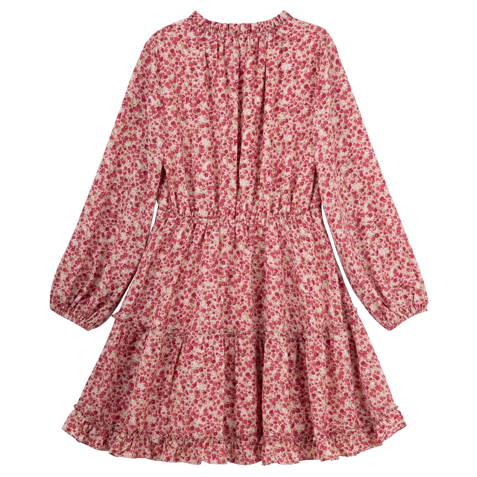 Caitlin Long Sleeve Floral Frill Dress - Rose Pink