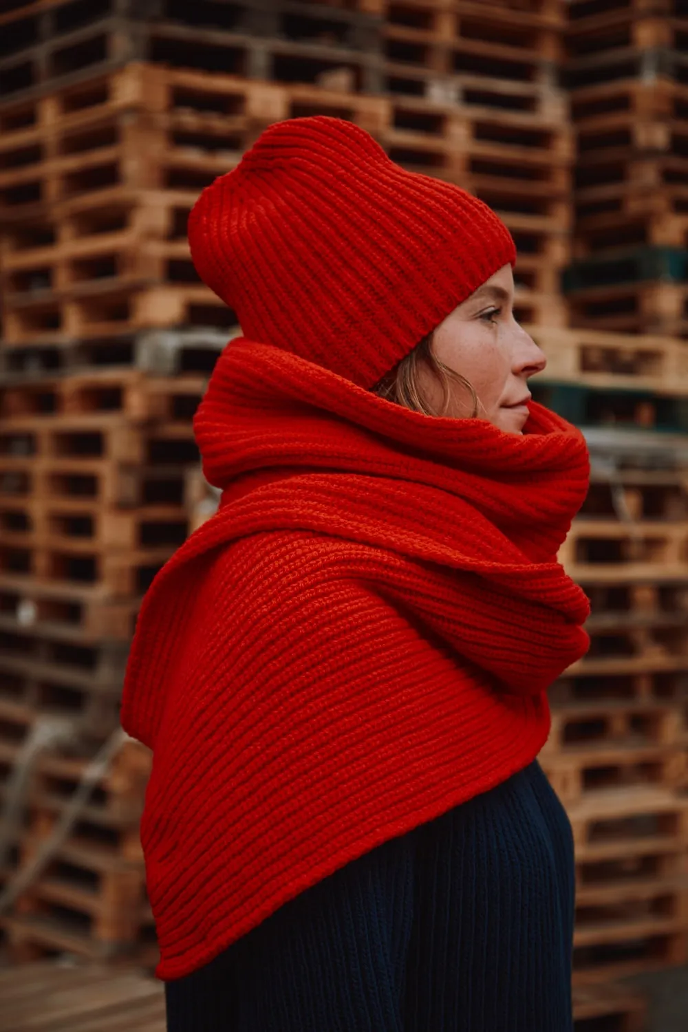 CAMILLE Long Scarf in Merino Wool - Red