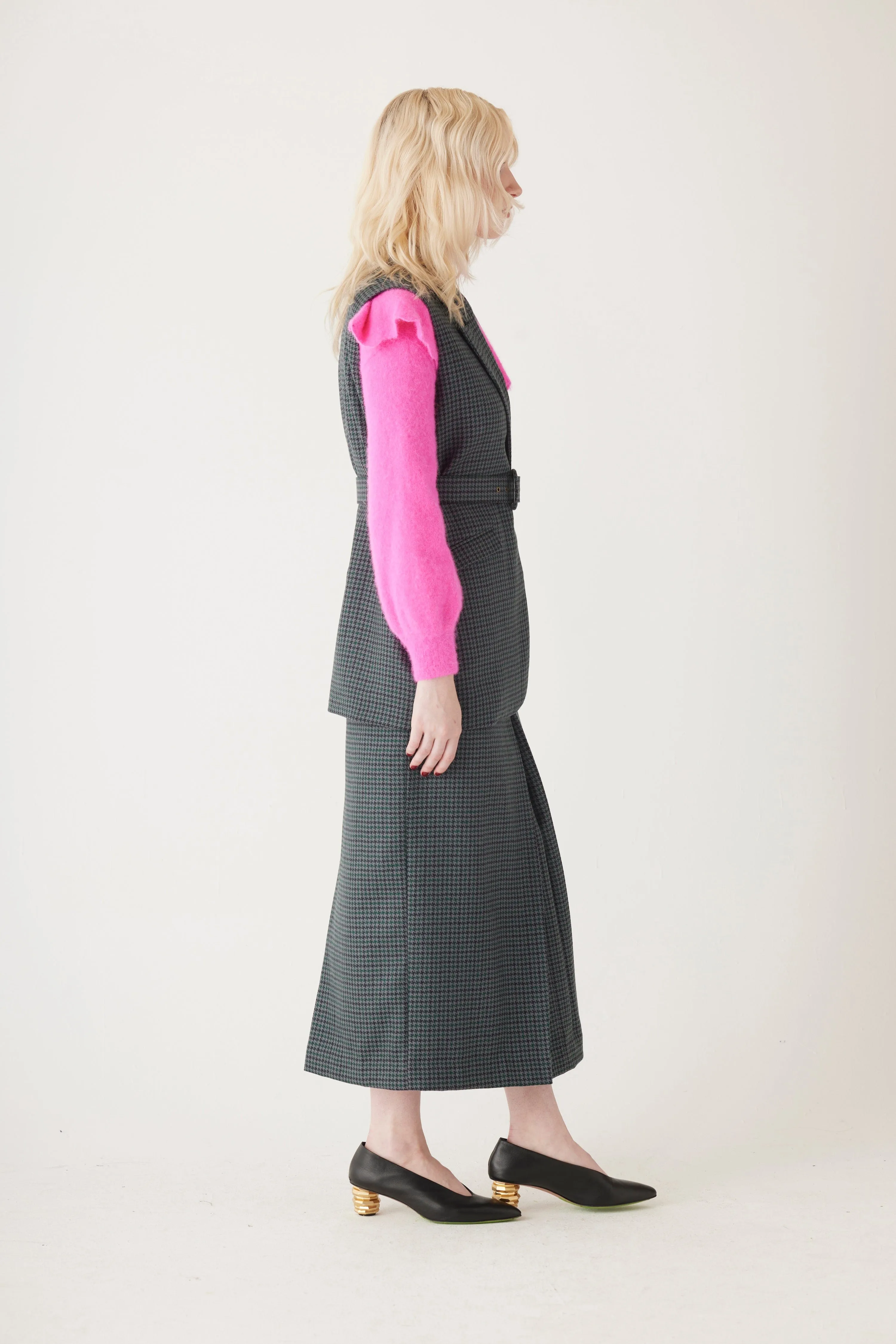 Candice Vest in Evergreen Houndstooth Wool