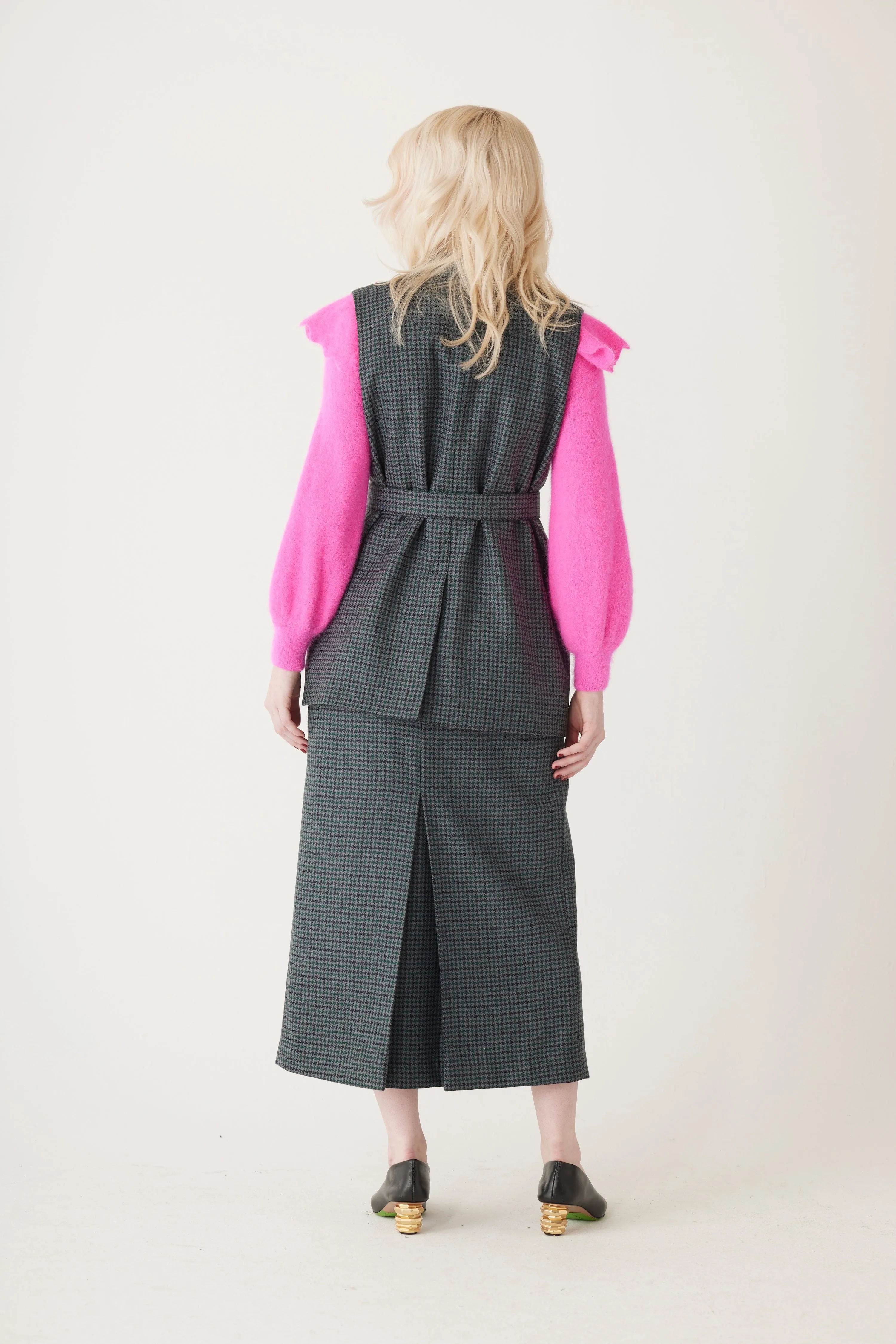 Candice Vest in Evergreen Houndstooth Wool