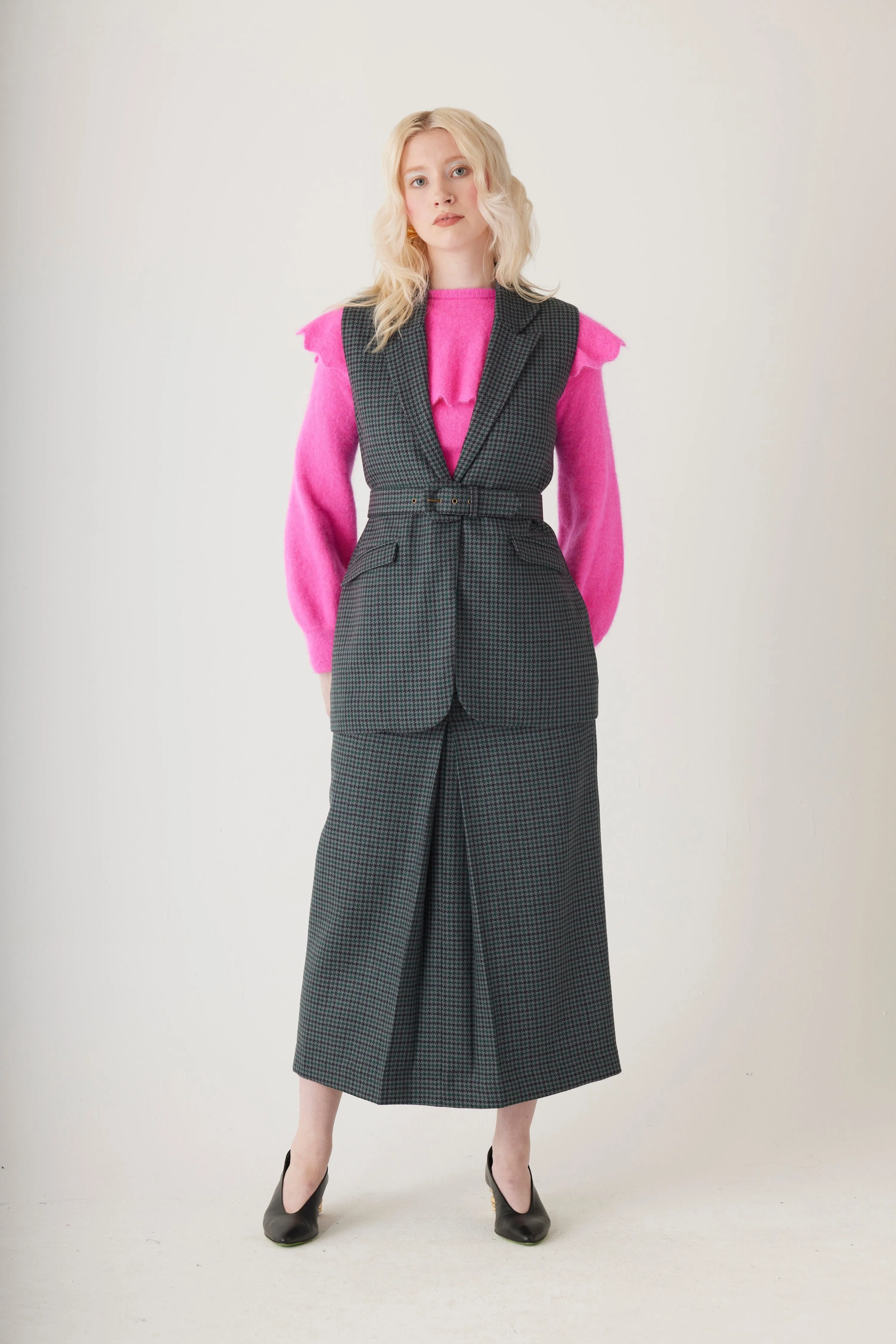 Candice Vest in Evergreen Houndstooth Wool