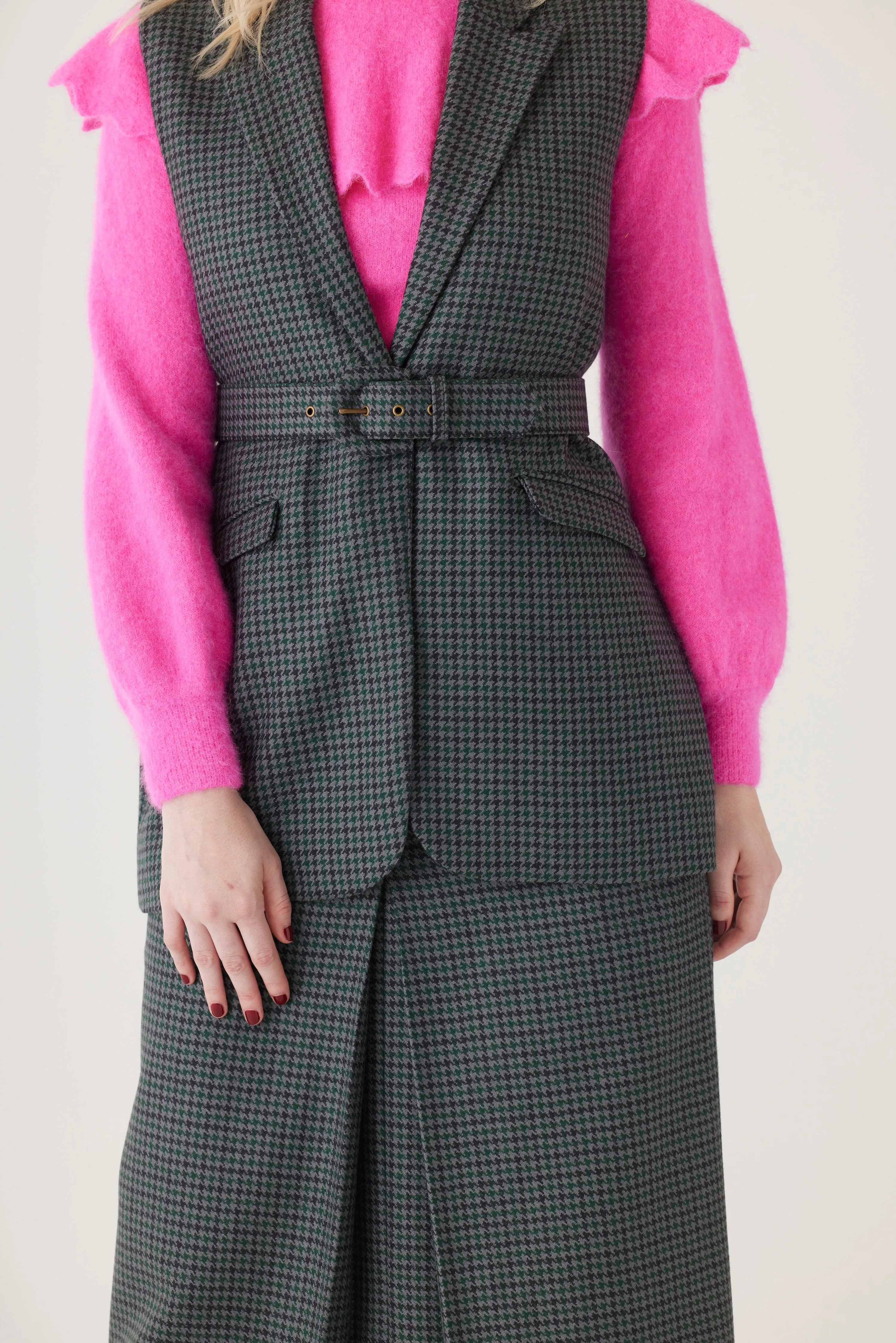 Candice Vest in Evergreen Houndstooth Wool