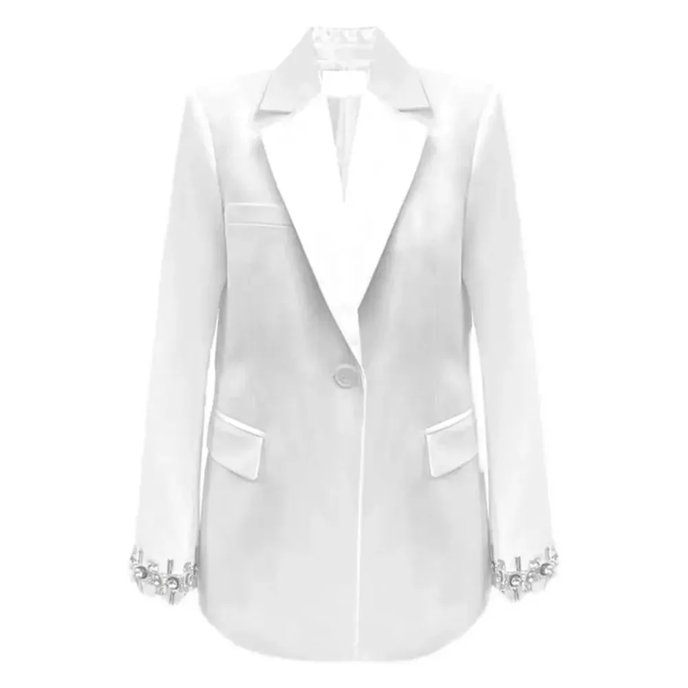 Causal Minimalist Blazers For Women Notched Collar Long Sleeve Patchwork Embroidered Flares Blazer Female Fashion