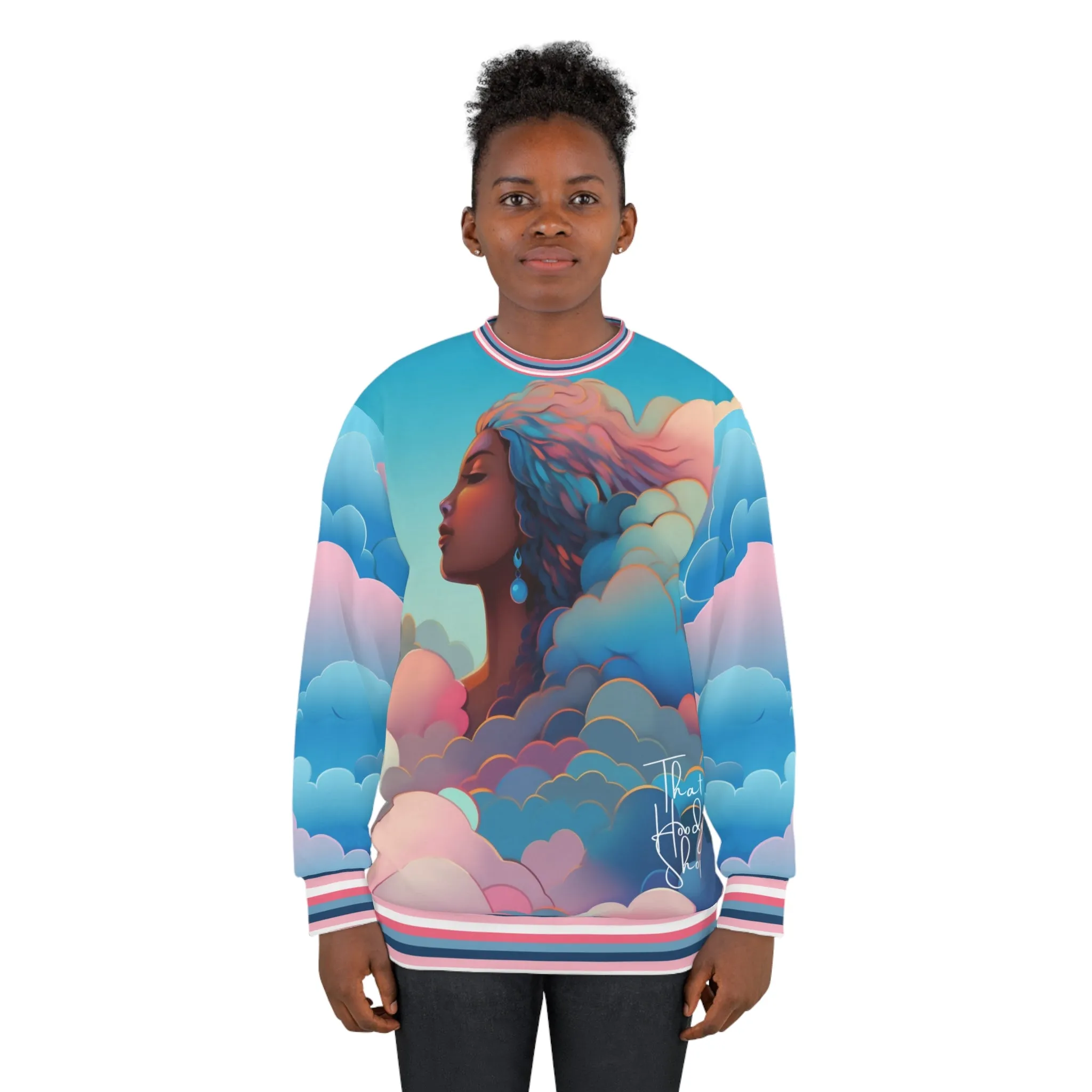 Celestial Girl in Pink Hue Clouds Unisex Sweatshirt