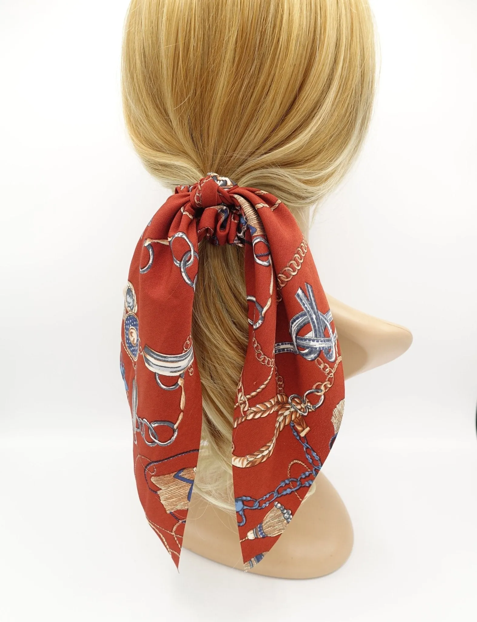 chain tassel strap print bow knotted scrunchies long tail scrunchie women hair accessory