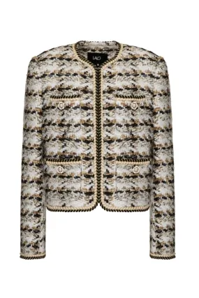 CHECKERED WHITE WOOL-BLEND CROPPED JACKET