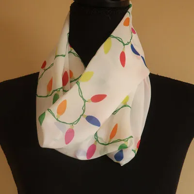 Chiffon Scarf - Christmas Lights on White