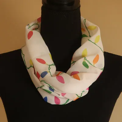 Chiffon Scarf - Christmas Lights on White