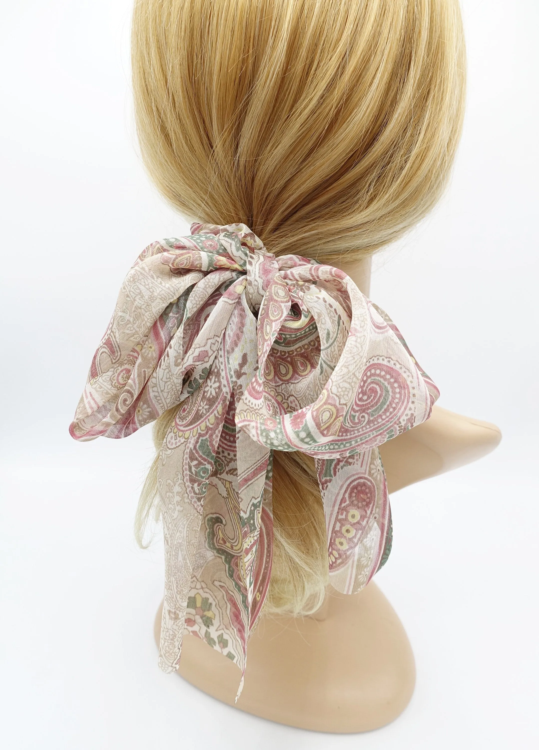 chiffon scarf scrunchies paisley print bow knot hair elastic scrunchie for women