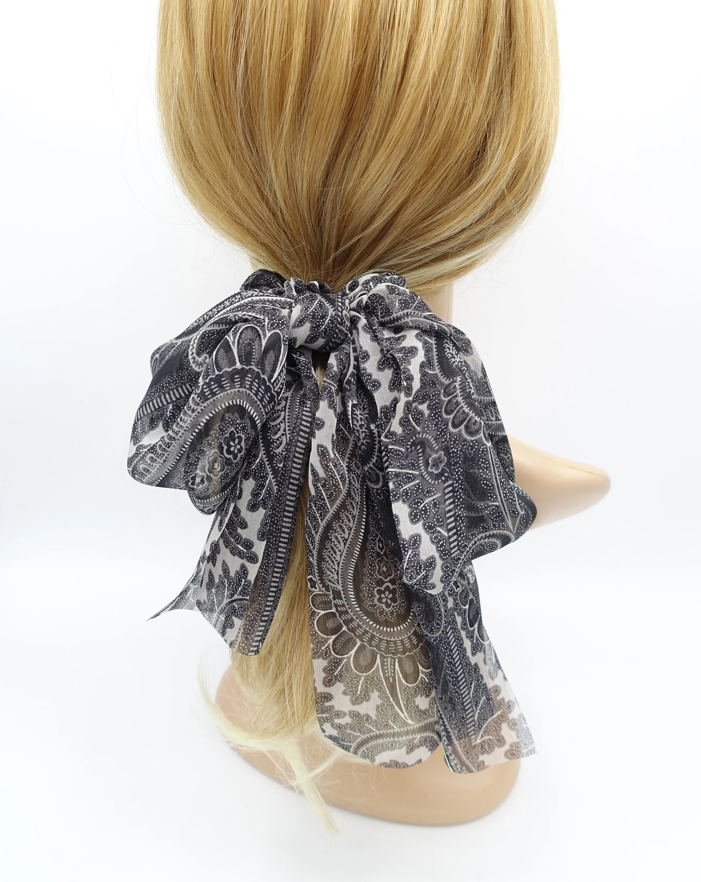 chiffon scarf scrunchies paisley print bow knot hair elastic scrunchie for women