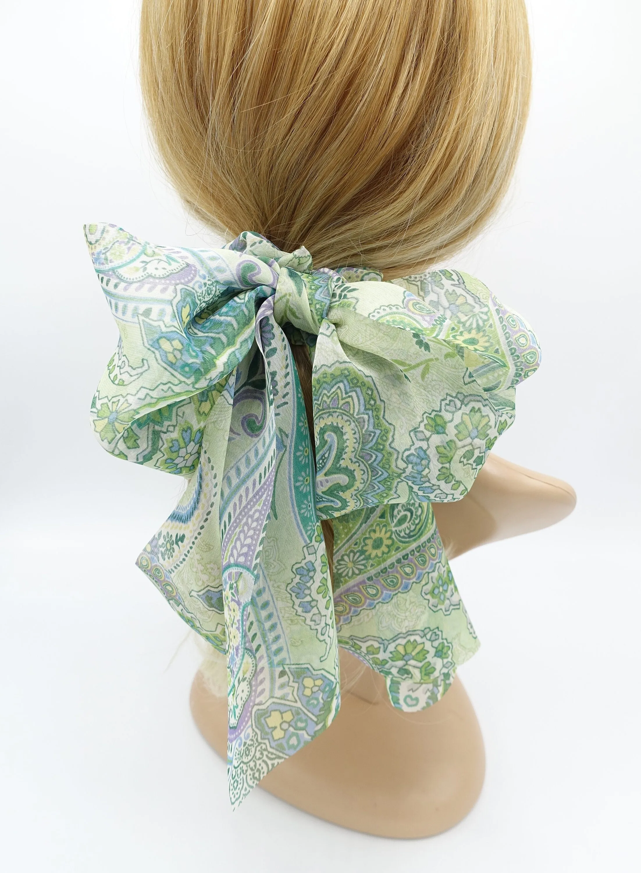 chiffon scarf scrunchies paisley print bow knot hair elastic scrunchie for women