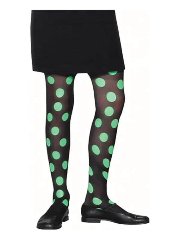 Child's Black & Lime Polka Dot Tights Size: One Size