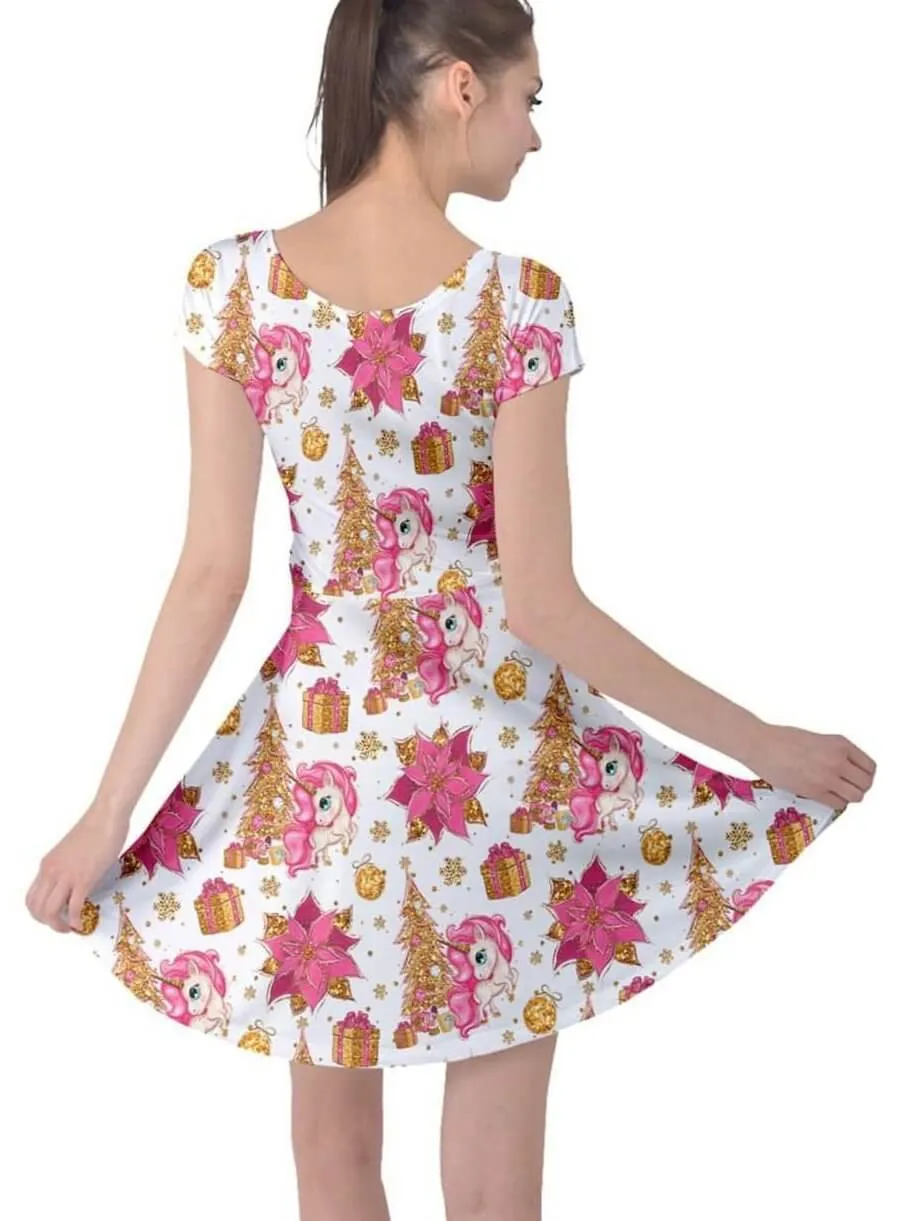 Christmas Unicorns Cap Sleeve Dress [IN STOCK]