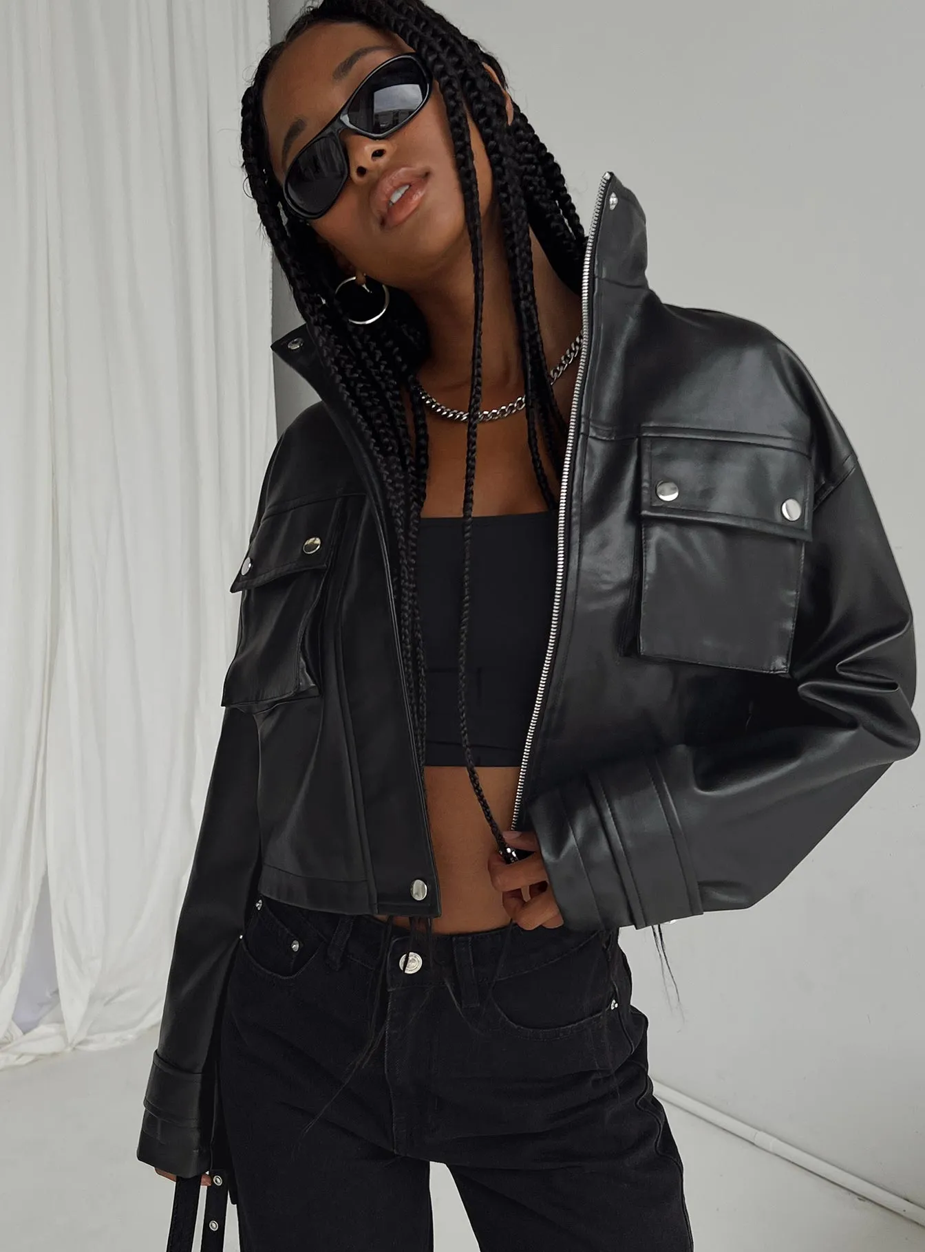 Clovelly Faux Leather Jacket Black