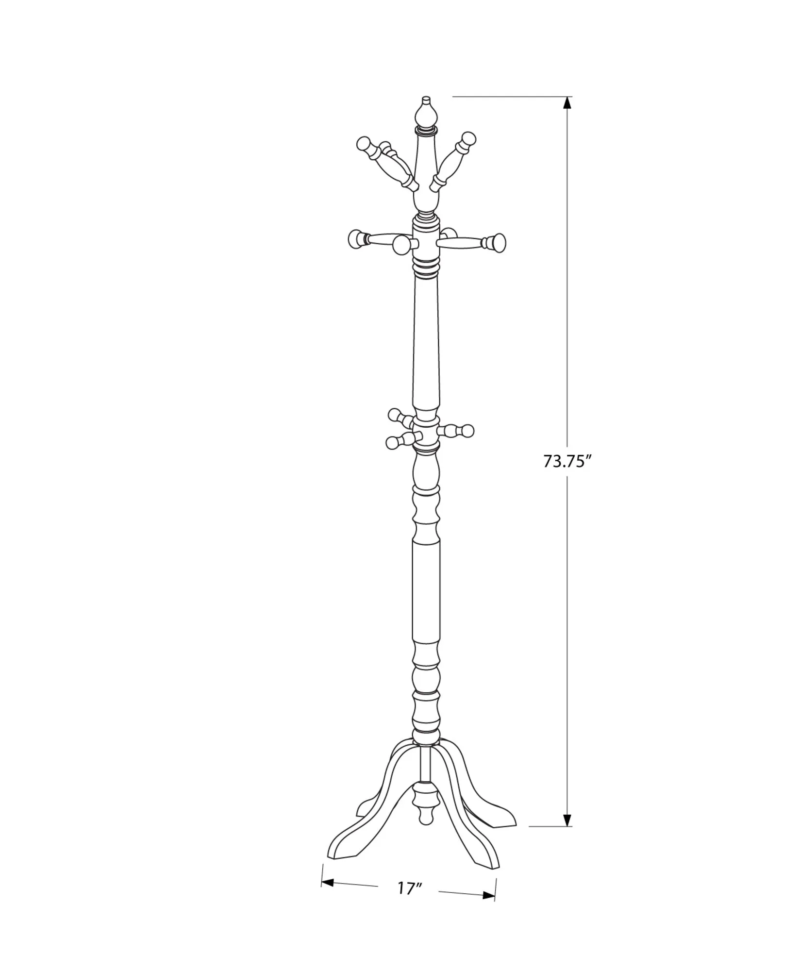 Coat Rack - 73"H / Oak Wood Traditional Style