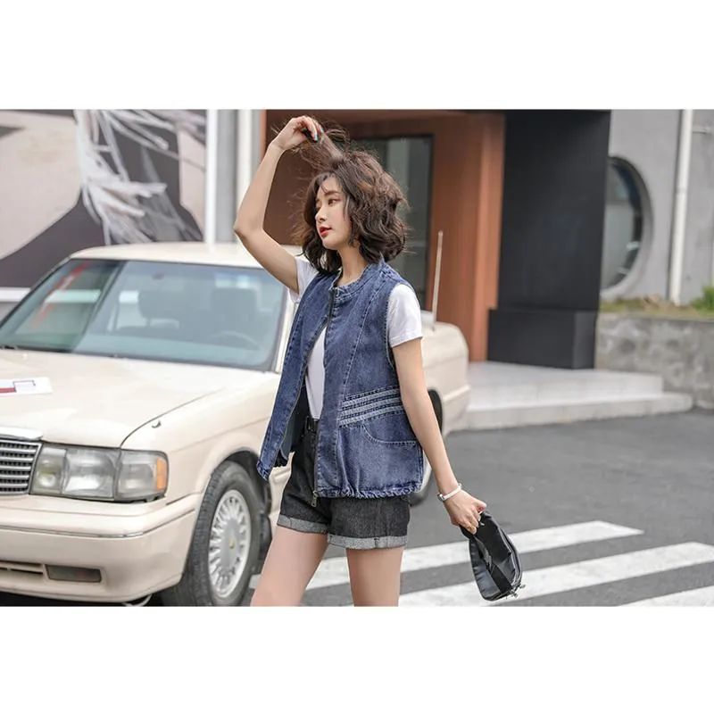 Cropped Loose Fit Denim Vest