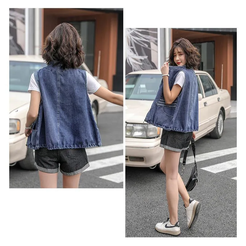 Cropped Loose Fit Denim Vest