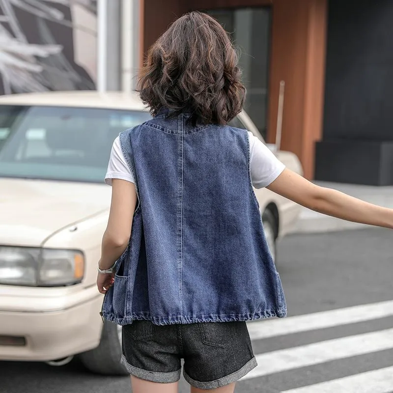 Cropped Loose Fit Denim Vest