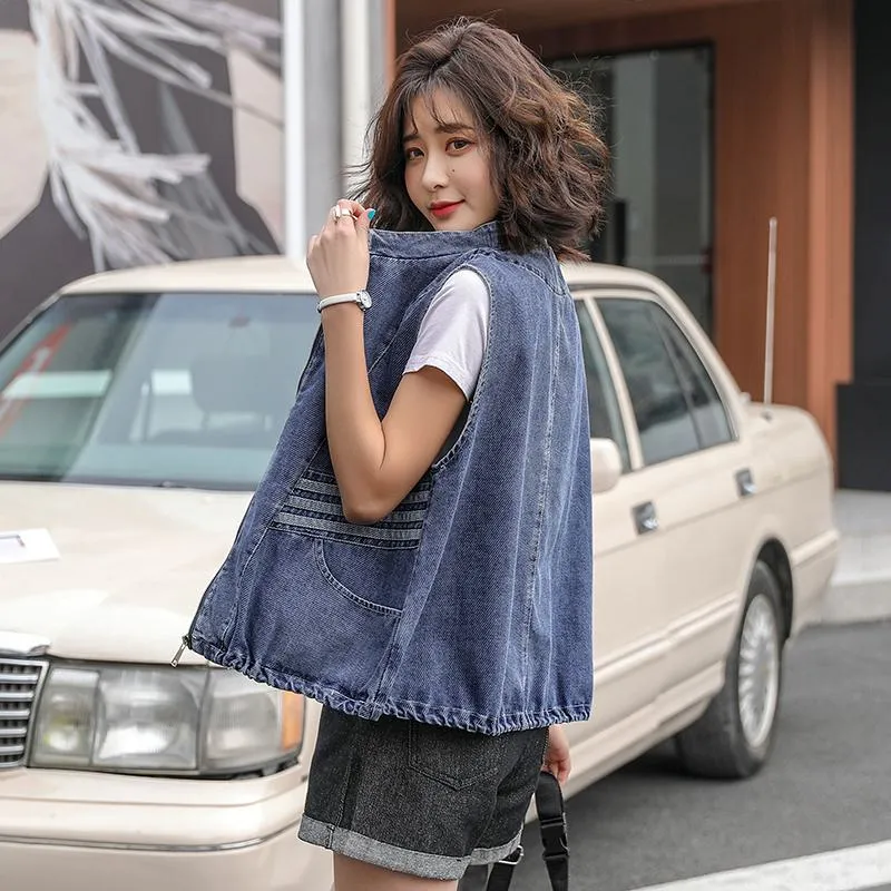 Cropped Loose Fit Denim Vest