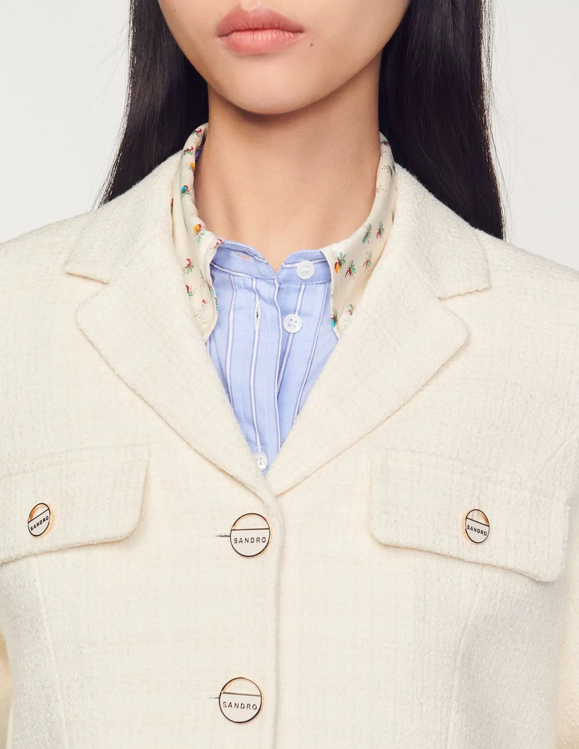 Cropped Tweed Button Up Jacket